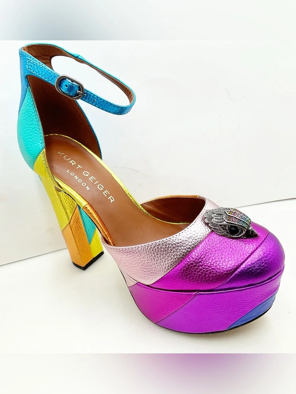 🆕{Kurt Geiger London} Kensington Leather Embellished High Heel Platform Pumps